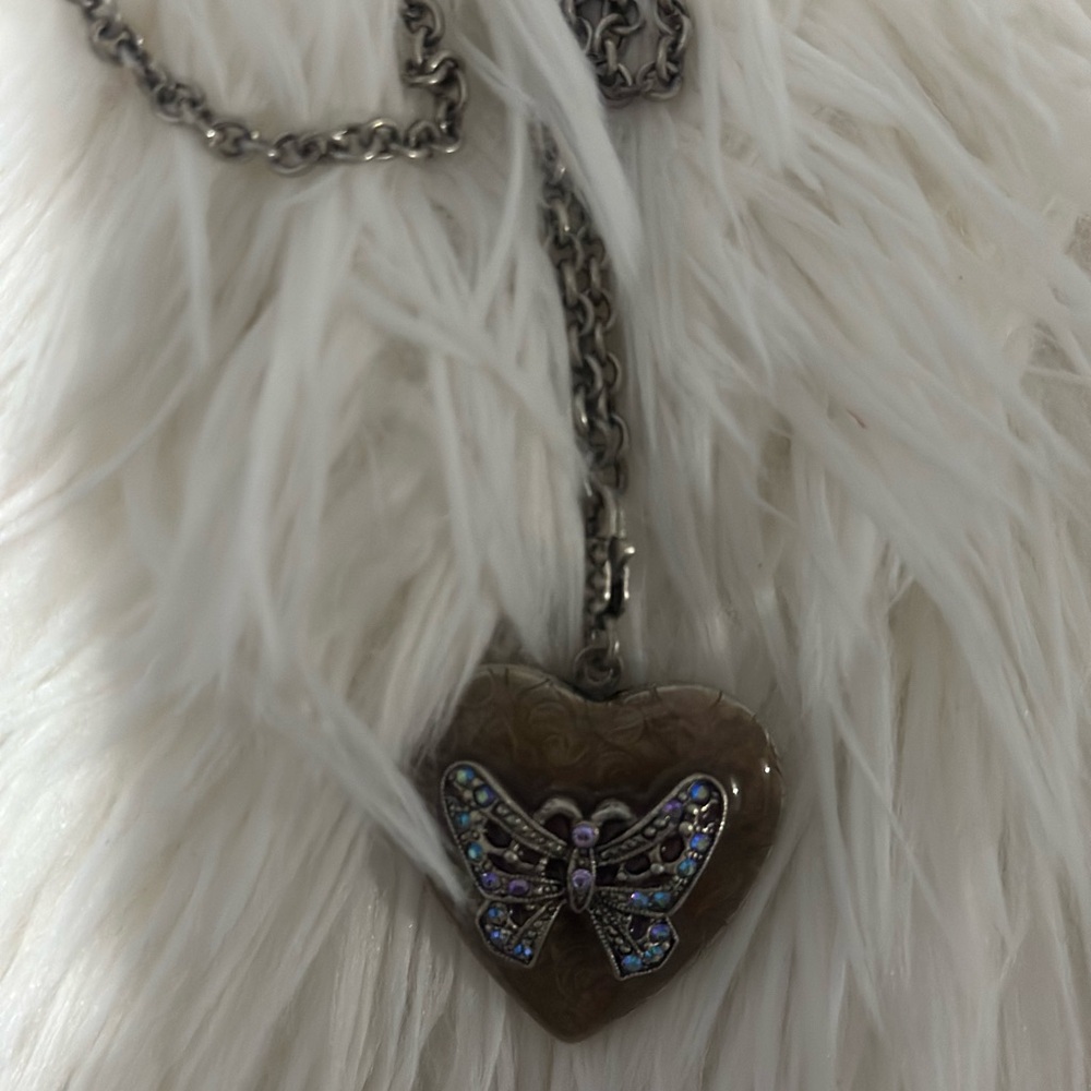Butterfly Heart Pendant Necklace Napier Vintage Lock Heart